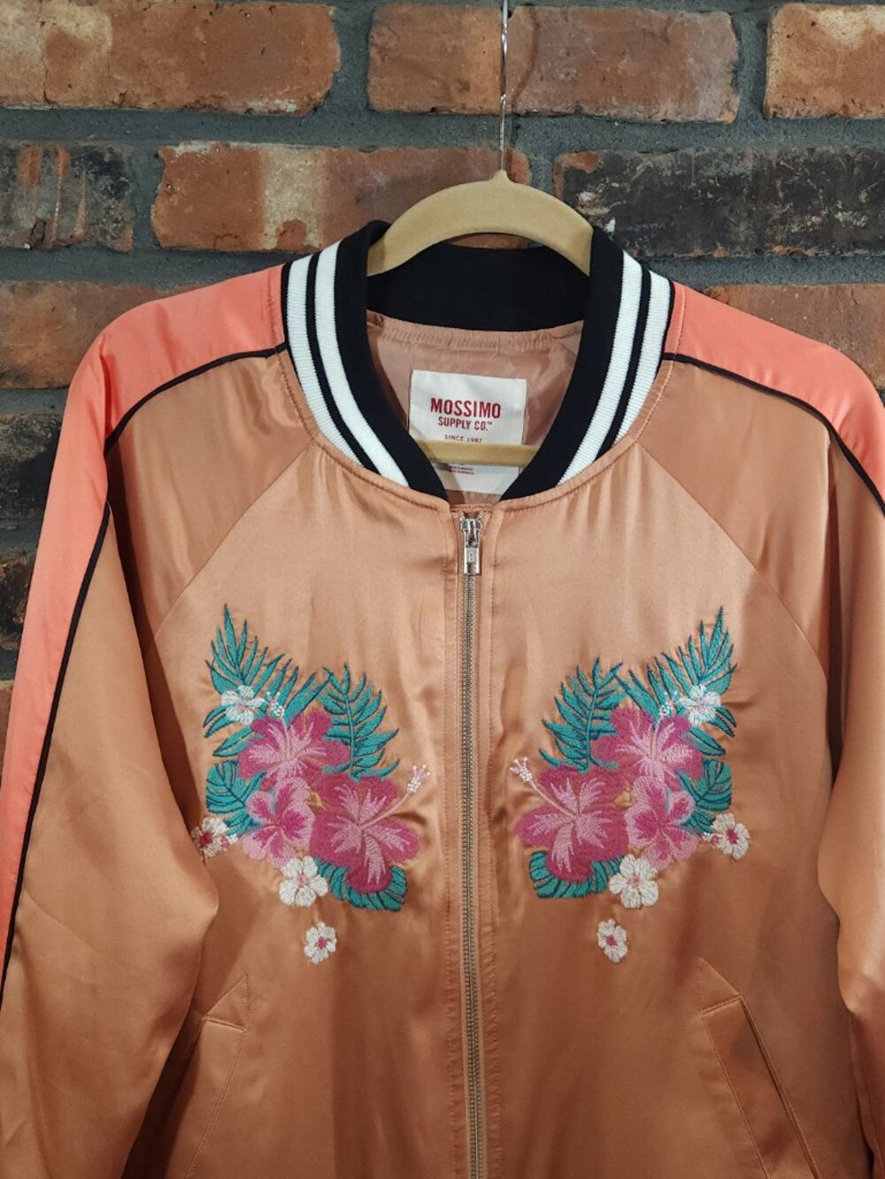 Mossimo Supply Co. Retro Embroidered Floral Satin Bomber Jacket Y2K Women's L - Picture 3 of 7